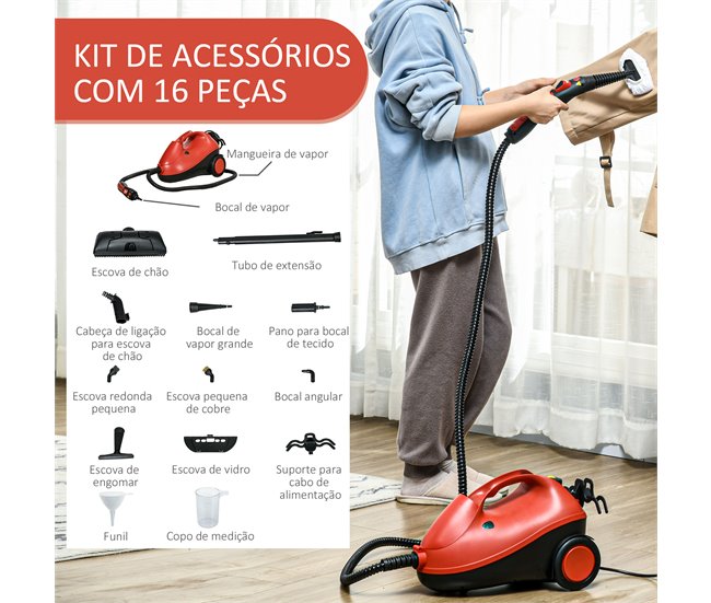Limpiador a Vapor ABS HOMCOM, ferretería - lavandería y limpieza Rojo