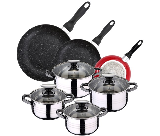 PACK DE 3 SARTENES   + BATERÍA DE COCINA 8 PIEZAS Multicolor