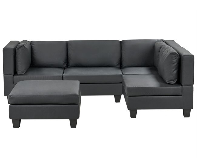 Beliani Sofá esquinero con reposapiés Piel sintética UNSTAD Negro