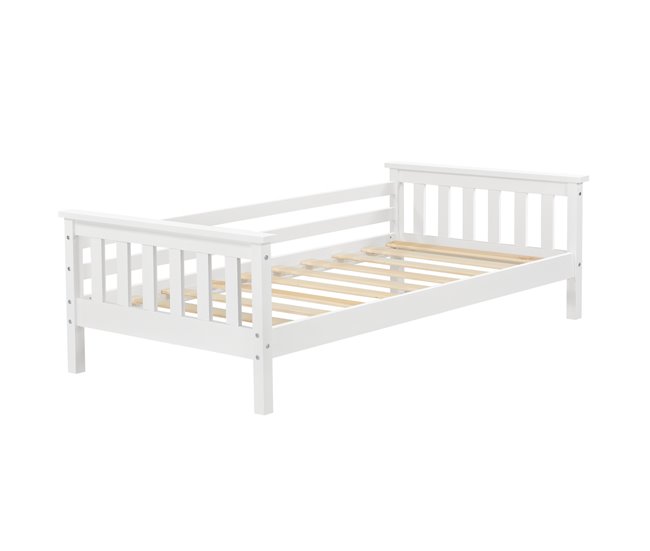 Conforama Cama para niños Nuuk con Somier y protección contra caídas - pino 70 x 140 cm - Blanco mate [en.casa]