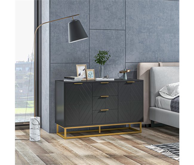 Aparador de Salón MDF, Metal HOMCOM, hogar - muebles de comedor Negro