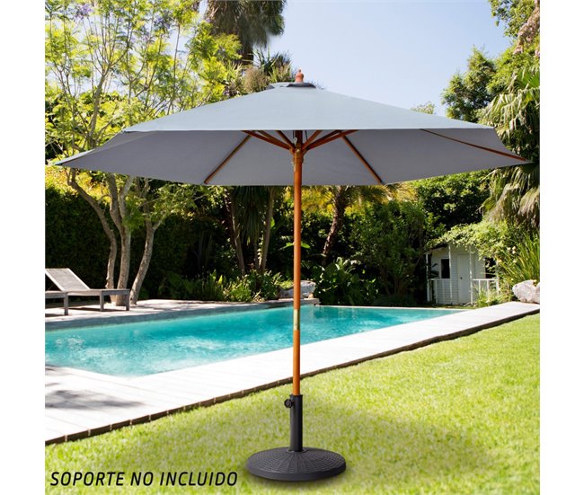 Parasol hexagonal 300 cm color antracita mástil madera Aktive Garden Gris