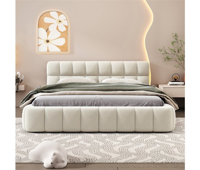 Cama, cama juvenil, cama doble, cama plana 150x213 Beige