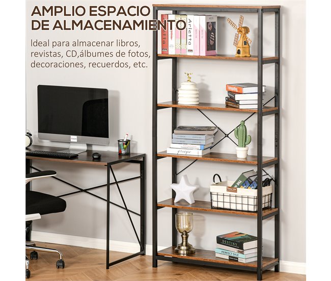 Estantería de 6 Niveles Madera y Metal HOMCOM 80 Multicolor