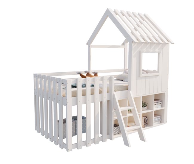 Cama alta para niños 95x204 Blanco