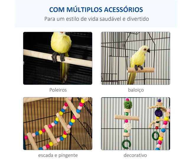 Jaula para Pájaros Acero, PP, Madera Mixta PawHut Negro