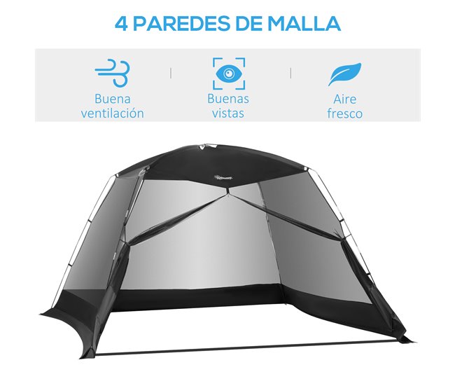 Carpa con Mosquiteras Poliéster, Textilene, Fibra Outsunny 300x300 Negro