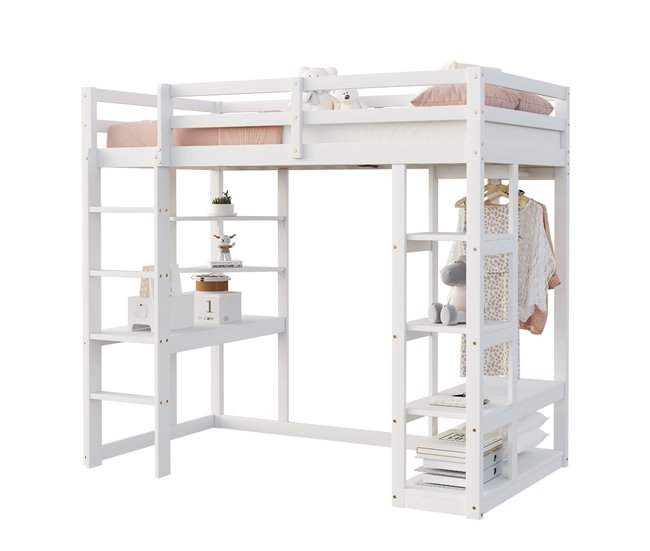 Cama alta para niños 98x205 Blanco