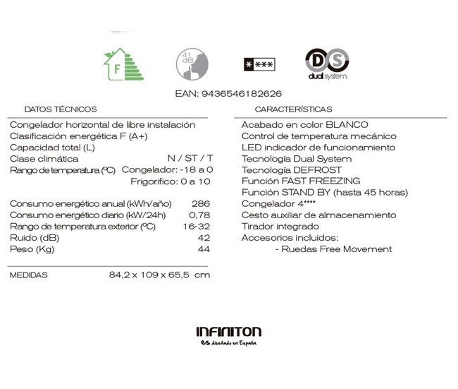 Congelador horizontal Infiniton CH-A291B Blanco Brillo