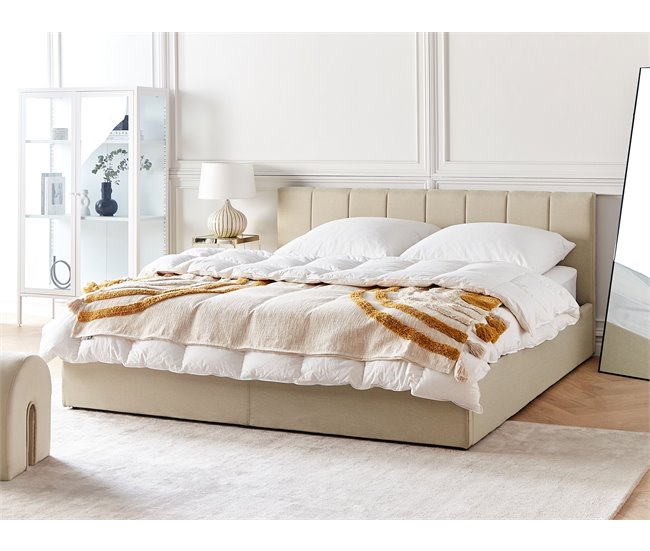 Beliani Cama con almacenaje Poliéster DREUX 191x214 Beige