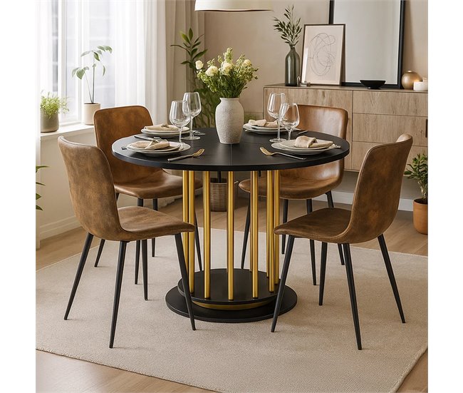 Conjunto mesa redonda mármol Negro