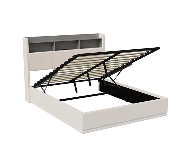 Cama, LED, USB, cama hidráulica, estructura de cama juvenil Beige