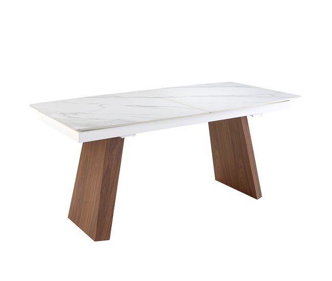 ANGEL CERDA Mesa comedor extensible ovalada barril mármol porcelánico y nogal 230x90 Nogal