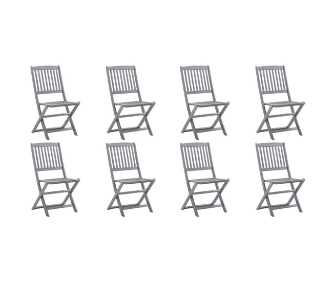 8 Sillas de jardín plegables de madera con cojines Beige