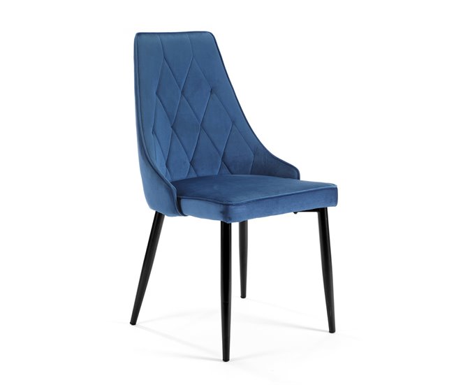 4x Silla tapizada capitoné de terciopelo SJ.054 Azul Marino