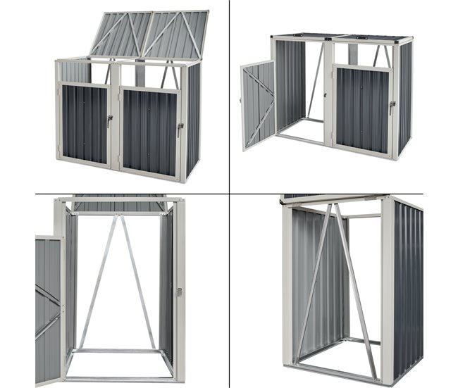 Cobertizo para 2 contenedores de basura acero Tarbek Antracita