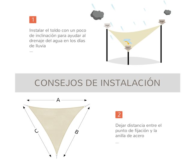 Toldo Vela Triangular PE Outsunny 300x300 Beige
