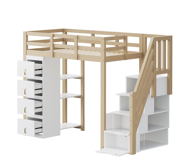 Cama alta para niños Natural/ Blanco