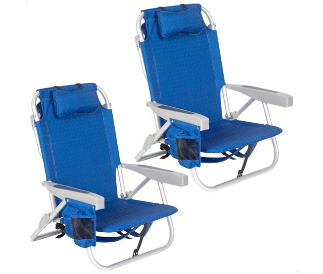 Aktive Pack 2 sillas playa XXL plegables y multiposición Azul