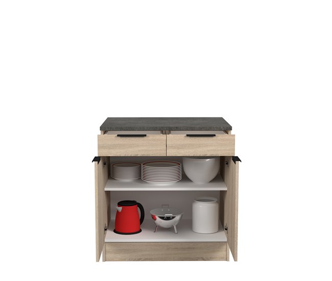 Módulo bajo FUMAY de 80cm con 1 cajón y 2 puertas Roble