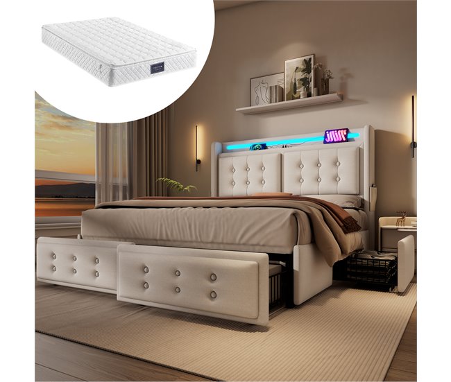 Camas de matrimonio 168x220 Beige