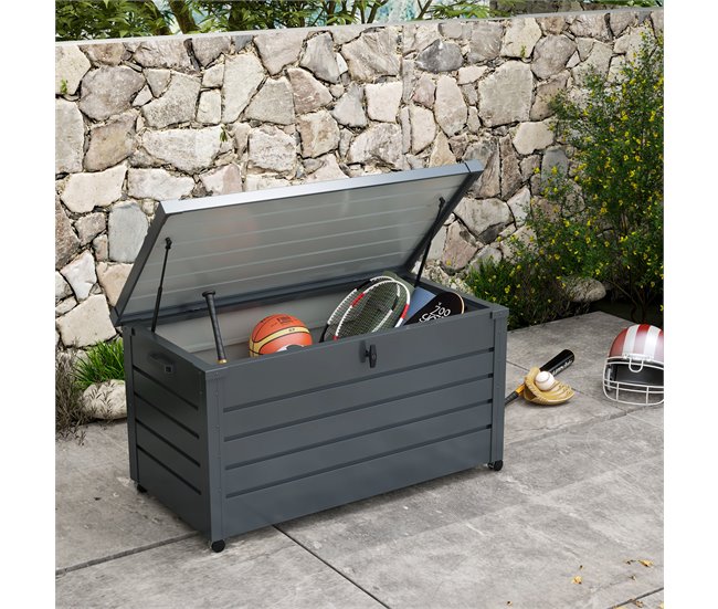 Baúl de Exterior Acero Galvanizado Outsunny Gris
