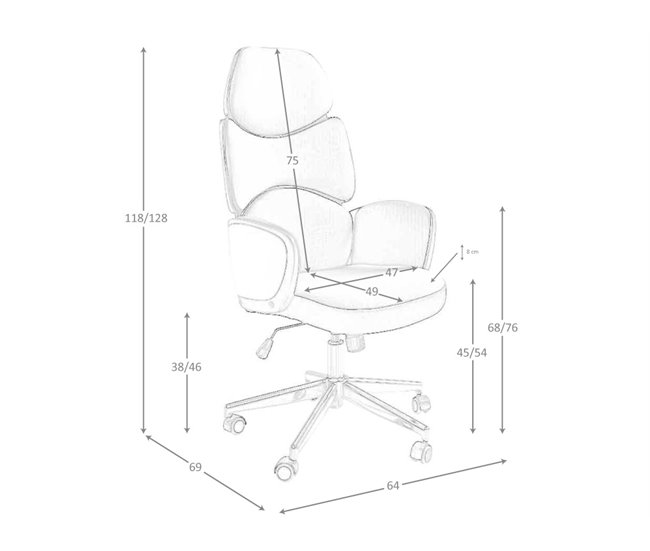 ANGEL CERDA Silla oficina giratoria tela gris claro y pvc blanco brillo Aluminio