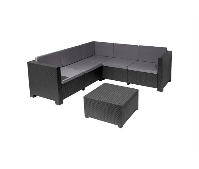 Set jardín OASIS con sofá rinconera 5 plazas y mesa de centro Grafito