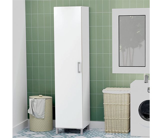 Armario Multiusos o escobero una Puerta y Patas Blanco