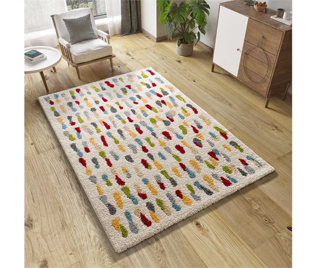 Alfombra shaggy geométrica BREMEN - ATTICGO 133x190 Blanco