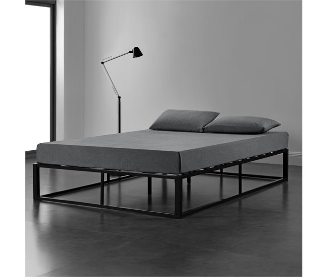 Cama Doble (Kreta) con listón de cama metal-acero 143x203 Negro