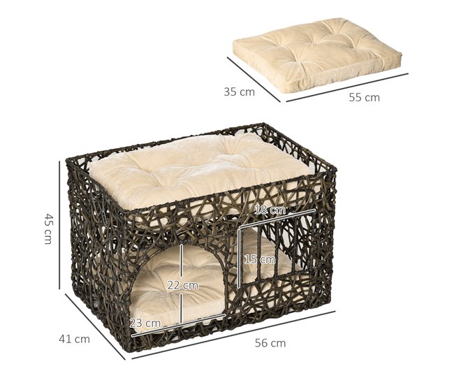 Cesta de Ratán para Gatos Metal, Ratán PE y Algodón PP PawHut Marron