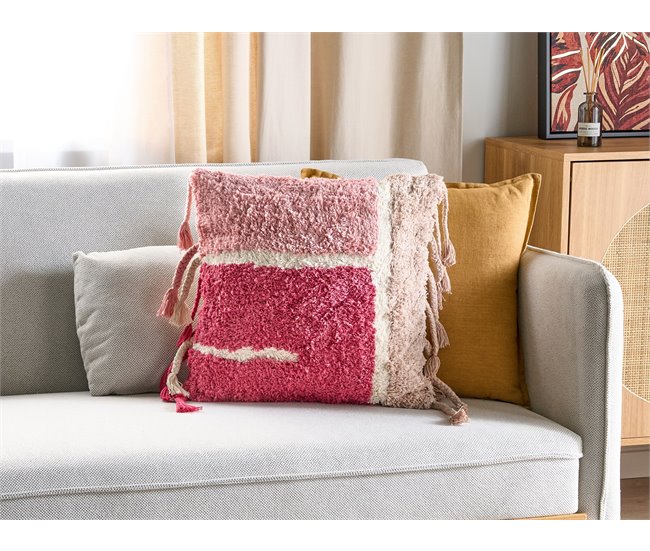Beliani Cojín decorativo BISTORTA Blanco/ Beige