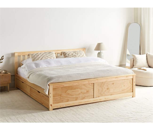 Beliani Cama con cajones Madera de pino OLENDON 169x206 Blanco
