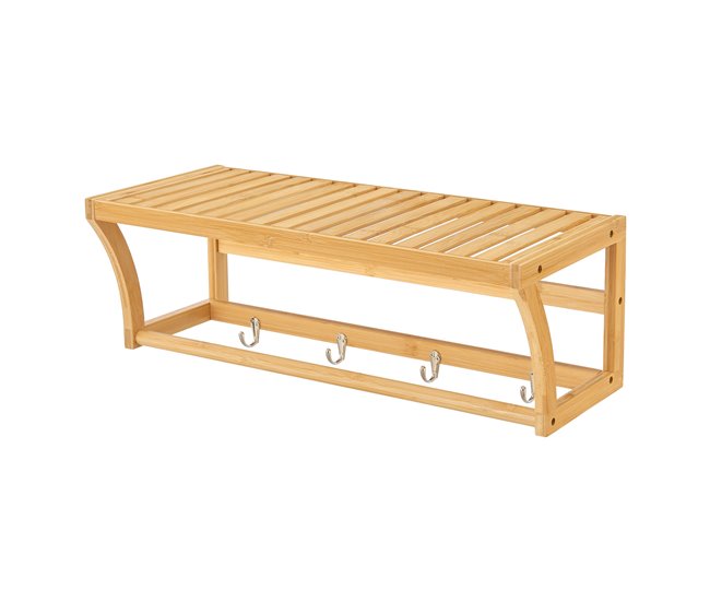 Estantería de pared Langeland con toallero y 4 ganchos bambú Natural