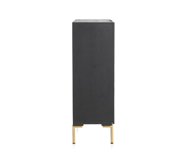 Aparador Alto De Madera De Mango Con 2 Puertas Y Pies De Metal Dorado Negro