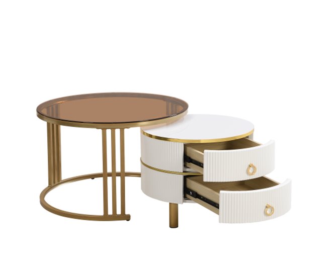 2 en 1, mesa de centro, mesa auxiliar, cajón 70x70 Blanco