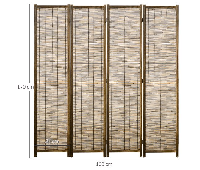 Biombo Madera de Paulownia, Carrizo HOMCOM, hogar - decoración Marron