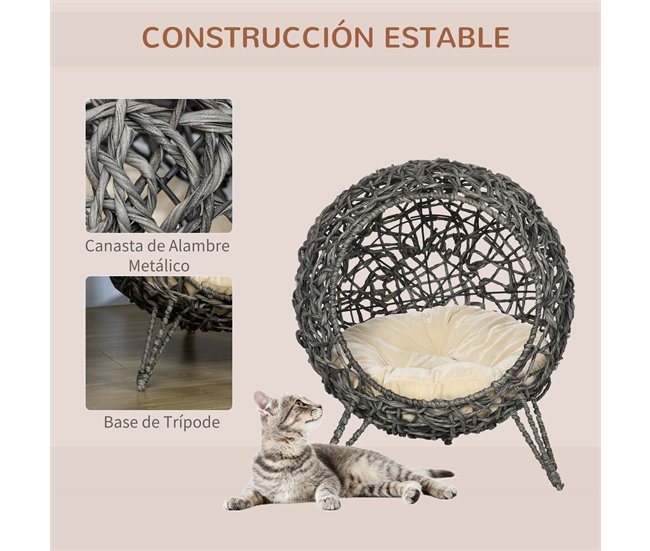 Casa de gato de ratán Gris