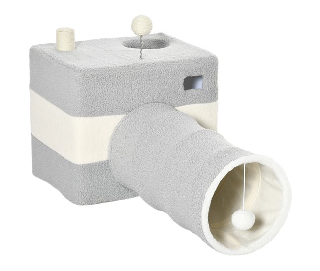 Túnel para Gatos Aglomerado de Madera, Franela, Sisal PawHut Gris