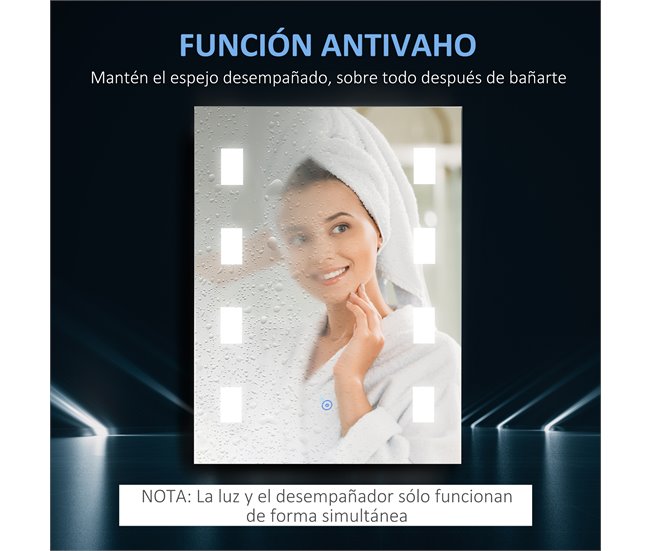 Espejo de Baño Vidrio, Aluminio, LED, Plástico kleankin Plateado