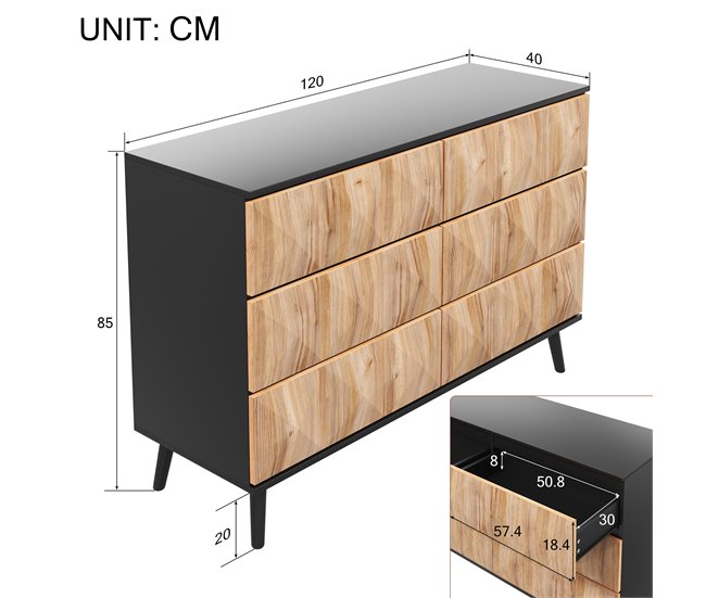 Cómoda doble con 6 cajónes Negro