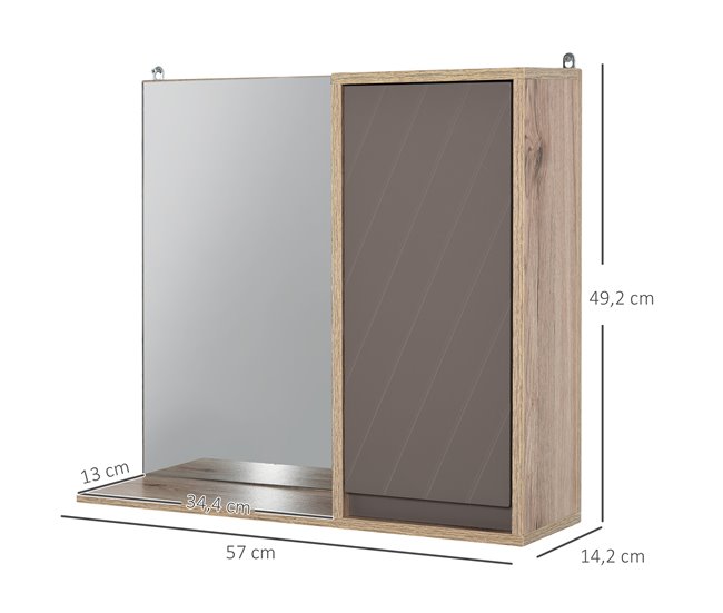 Armario de Baño con Espejo MDF, Melamina de Madera HOMCOM 57 Marron
