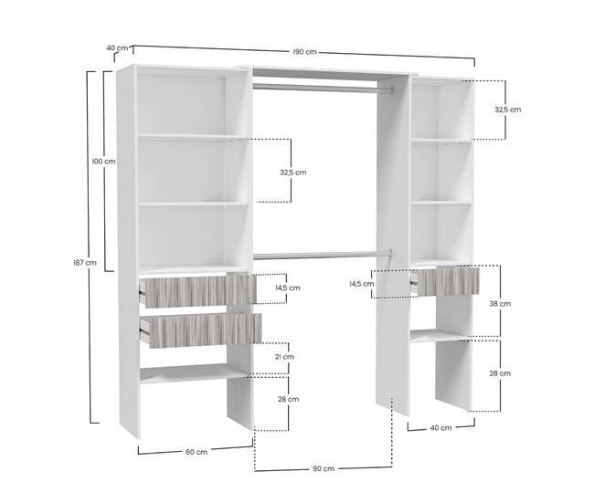 Armario vestidor Summer 3 cajones Blanco