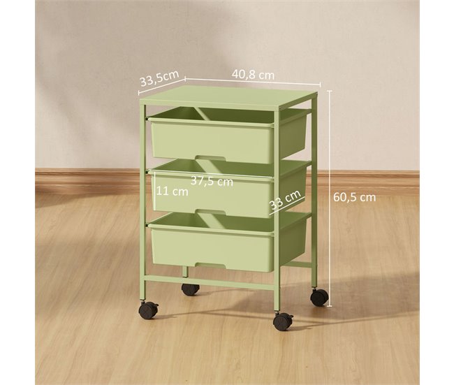 Carrito de Almacenamiento Acero, PP HOMCOM, hogar - cocina Verde