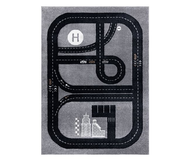 Alfombra FUN Track para niños calle pueblo 280x370 Gris
