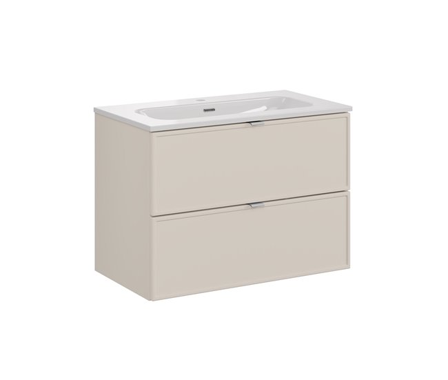 Conjunto de muebles con lavabo encastrado y columna Alba 80 Beige