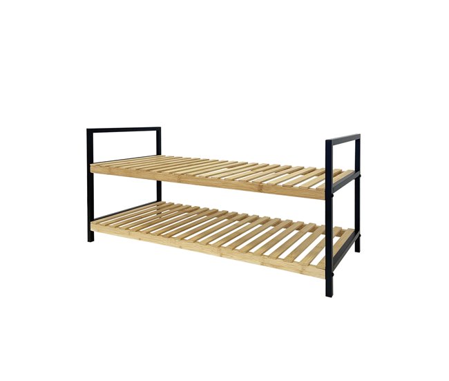 Acomoda Textil - Zapatero de Madera y Metal Amplio. (2 niveles) Negro/ Madera