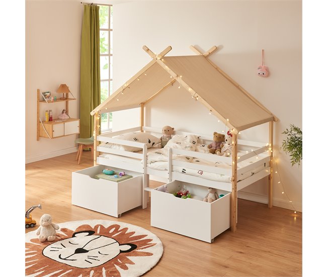 Cama infantil Surnadal con colchón pino Blanco/ Madera