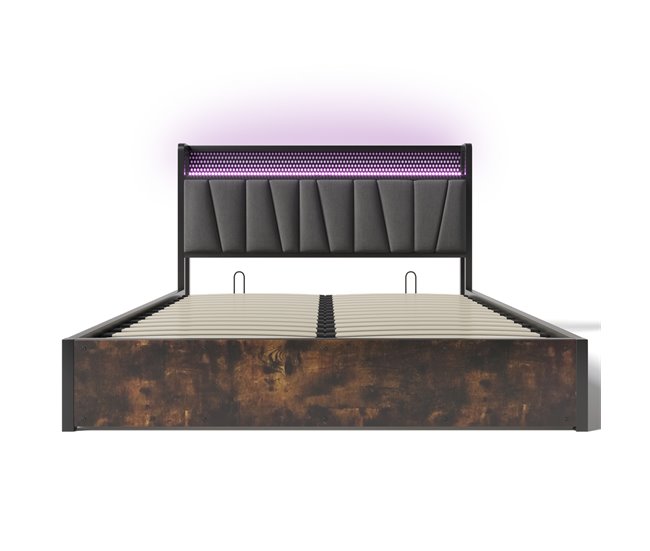 Cama de matrimonio de lino con almacenaje 166x222 Gris